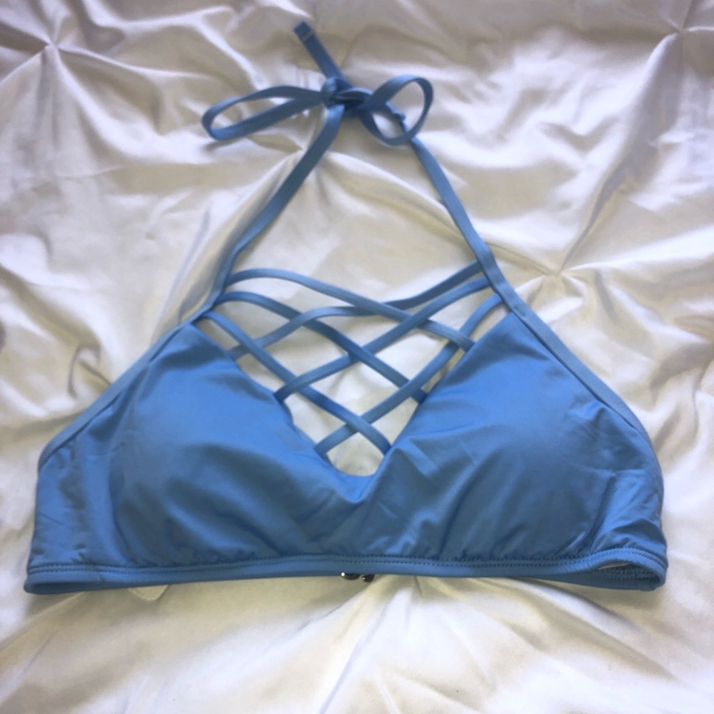 Blue strappy bikini top
